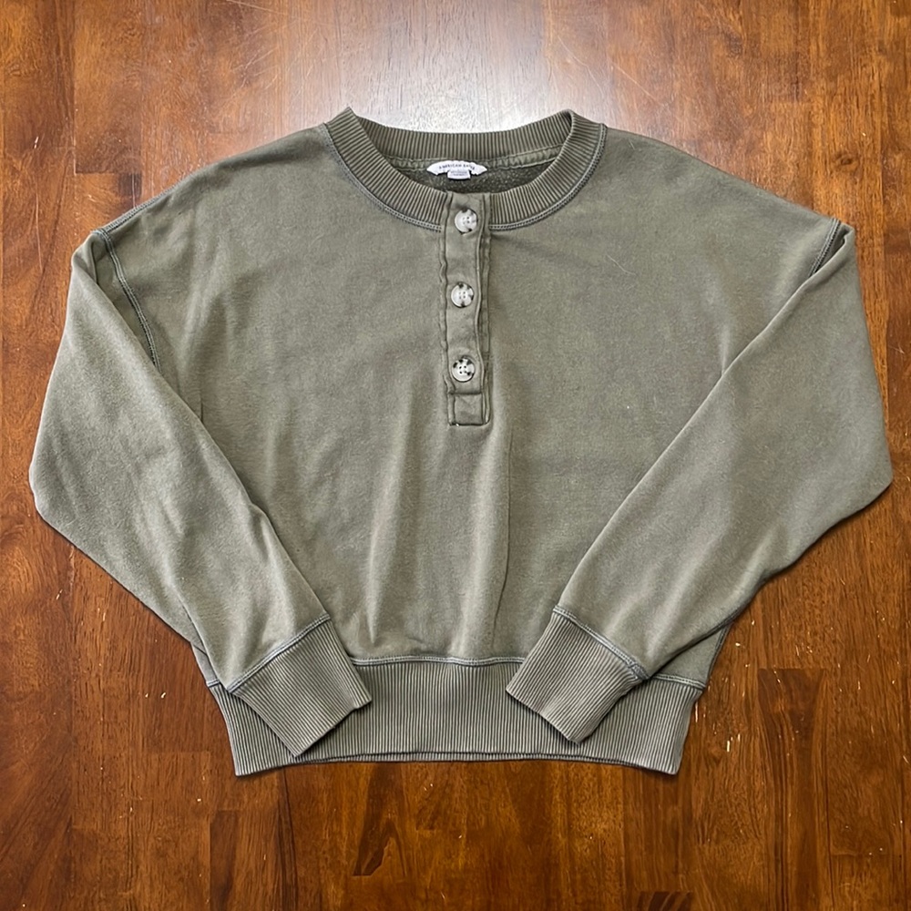 AE cropped henley 3 button sweatshirt
